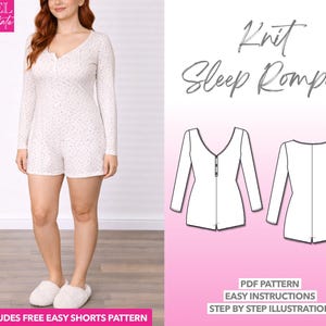 Patron de couture pour barboteuse en tricot boutonné sur le devant : vêtements de détente pour femmes (Patron PDF TP-XXXL)