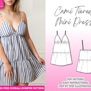 Dress Sewing Pattern Halter Cami Tiered Mini Dress PDF Pattern Women Dress Sewing Pattern Summer Dress Pattern Coverup Dress Sewing Pattern