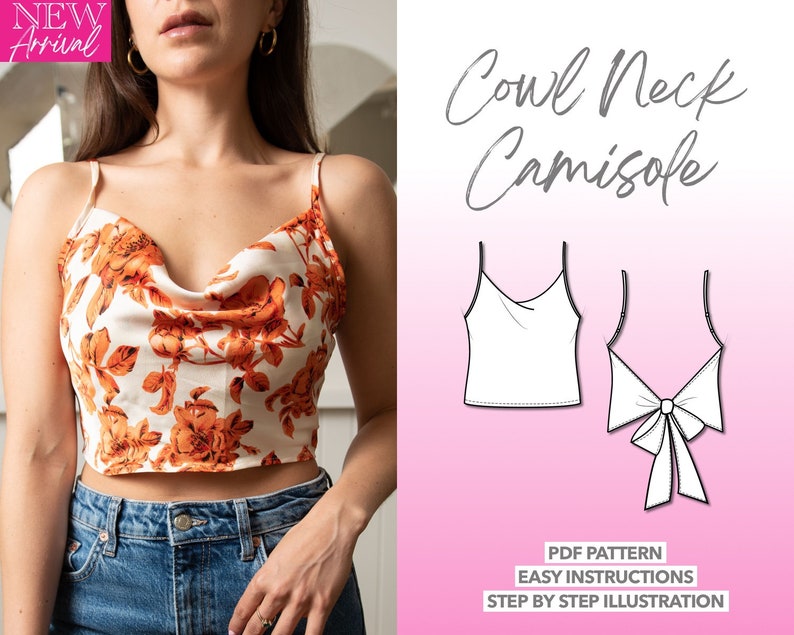 Cowl Neck Cami Top Digital PDF Sewing Pattern // US Size 0-12 // Instant  Download With 4 Printable Sizes 