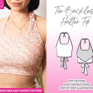 Top Schnittmuster Krawatte Backless Neckholder Top PDF Pattern Damen Schnittmuster Strick Top Muster Crop Top Schnittmuster Backless Top Muster