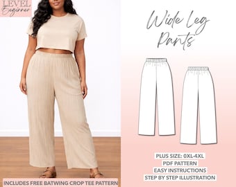 Patrón de costura para pantalones anchos de talla grande (XL-4XL) (Patrón PDF)