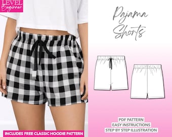 Easy Pajama Shorts Sewing Pattern Shorts PDF Pattern Women Sewing Pattern Sleep Shorts Pattern Pajama Bottom Pattern Beginner Sleepwear PJs
