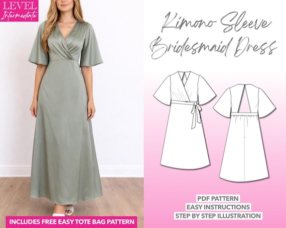 Kimono Sleeve Bridesmaid Dress Sewing Pattern: Open Back PDF (XS-XXXL) + Bonus Tote - Etsy Israel Kimono Sleeve Bridesmaid Dress Sewing Pattern: Open Back PDF (XS-XXXL) + Bonus Tote - Etsy Israel