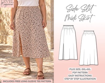 Plus Size Sewing Pattern Slit Skirt Pattern Easy Midi Skirt PDF Pattern Beginner Friendly Pattern Long Skirt Pattern Plus Size Women Clothes