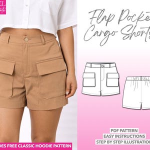 Cargo Shorts Sewing Pattern Flap Pocket Shorts Sewing Pattern Shorts PDF Pattern Women Sewing Pattern Patch Pocket Shorts Wide Leg Shorts
