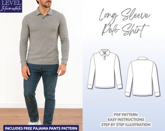 Mens Long Sleeve Polo Shirt Sewing Pattern (PDF Download)