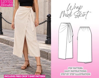 Wrap Skirt Sewing Pattern Side Tie Midi Skirt PDF Pattern Wrap Skirt Sewing Pattern Midi Skirt Pattern Modern Skirt PDF Pattern Fashionable