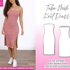 Tube Midi Knit Dress Sewing Pattern: Easy PDF (XS-XXXL) + Bonus Romper