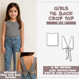 Patrón de costura para top corto con lazo en la espalda para niñas (descarga en PDF) - Tallas 1-8 años