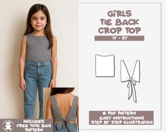 Girls Tie Back Crop Top Sewing Pattern (PDF Download) - Sizes 1Y-8Y