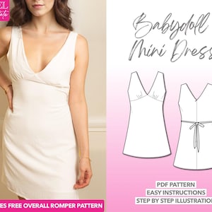 Dress Sewing Pattern Babydoll Dress Pattern PDF Women Dress Sewing Pattern Mini Dress Pattern A-Line Dress Sewing Pattern Mini Dress PDF