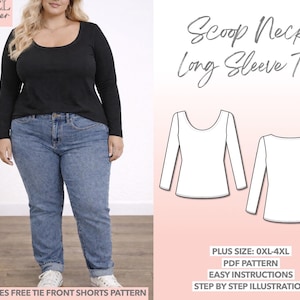 Patrón de costura para blusa de cuello redondo en tallas grandes (XL-4XL) (Patrón PDF)