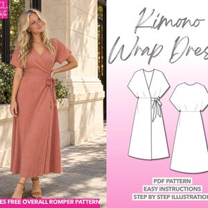 Wrap Dress Sewing Pattern Kimono Sleeve Wrap Maxi Dress Pattern Dress Sewing Pattern for Women Long Dress PDF Pattern Linen Dress Pattern