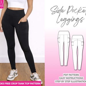 Mönster för leggings med fickor, yogabyxor, träningsbyxor, stretchbyxor, träningsmönster, Athleisure PDF, träningssömnad