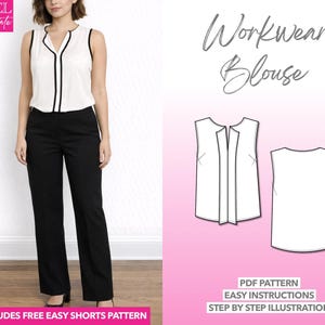 Sleeveless Blouse Sewing Pattern: Contrast Binding, XS-XXXL (PDF Pattern)