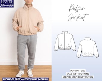 Patrón de costura para chaqueta acolchada de hombre (tallas S-XXL) - Descargar PDF