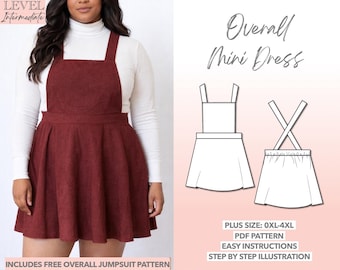Plus Size Mini Dress Sewing Pattern Overall Dress Pattern Plus Dress Pattern Beginner Friendly Short Dress Easy Women PDF Dress Curvy Size