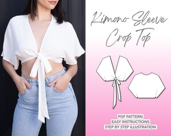 Top Sewing Pattern Crop Top PDF Pattern Batwing Top Pattern Kimono Sleeve Sewing Pattern Cute Summer Top Easy PDF Pattern