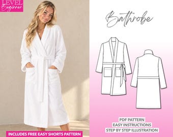 Einfaches Bademantel-Nähmuster, Anfänger-Bademantel-PDF-Schnittmuster, Gemütlicher Bademantel-Loungewear-Schnittmuster, Hausmantel-Schnittmuster, Frottee-Bademantel-Nähmuster
