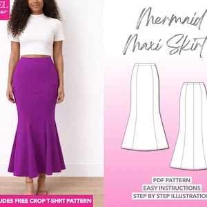 Mermaid Maxi Skirt Sewing Pattern: Knit Fabric (PDF Pattern)