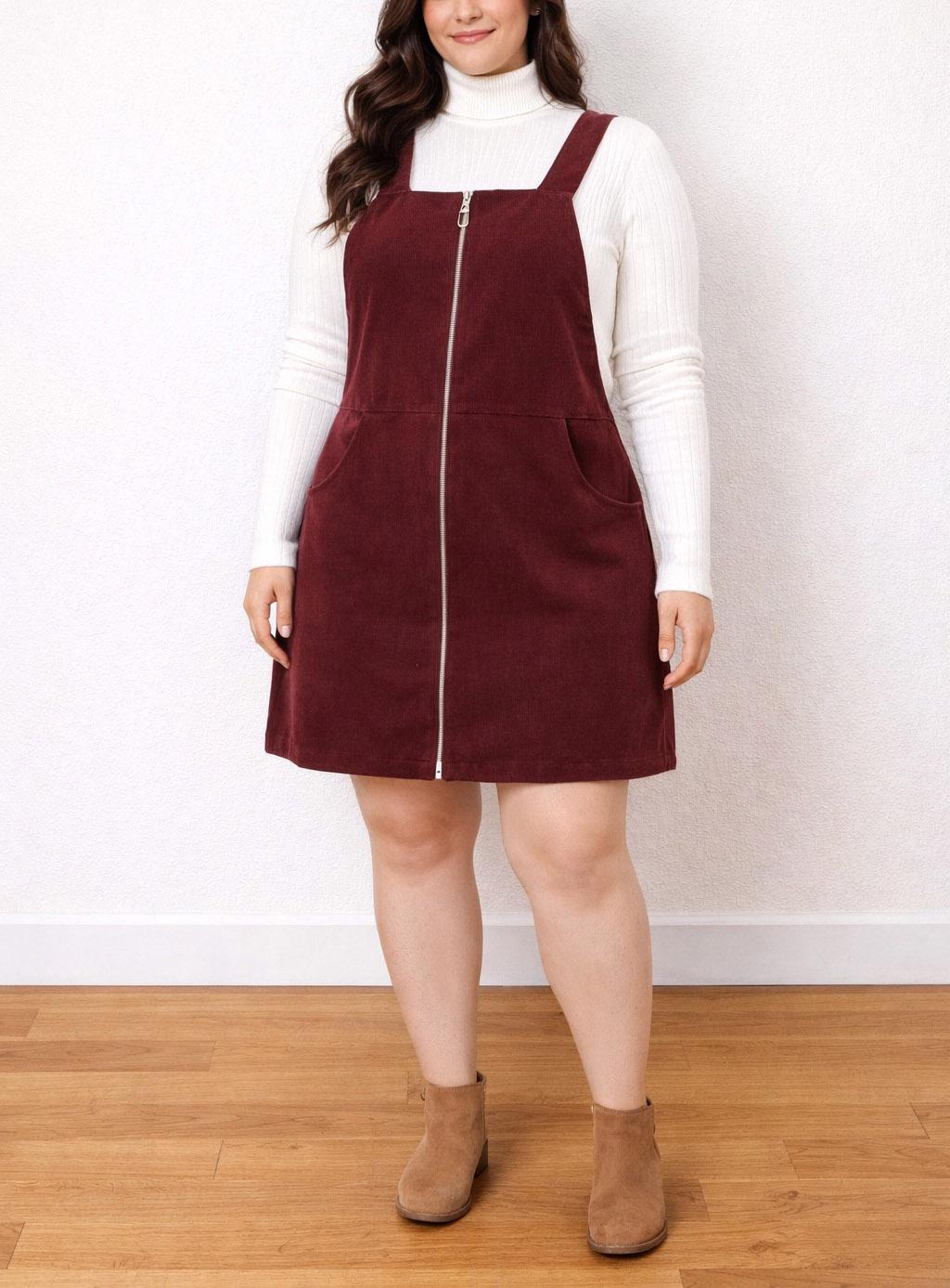 overall dress burgundy Plus Size Mini Sewing Pattern: Zip Front, Pockets (PDF Pattern 0XL-4XL) Gold Chevrons:No dinners) collections:Army Red/Black Floral Print Dress