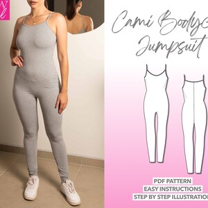 Jumpsuit Sewing Pattern Cami Bodycon Jumpsuit Pattern Women Sewing Pattern Unitard Jumpsuit Pattern Yoga Leggings Pants Sewing Pattern