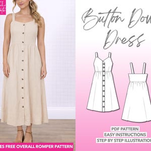Patrón de costura para vestido con botones: PDF fácil para todos los niveles (XS-XXXL)