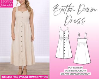 ボタンダウンドレスの縫製パターン：あらゆるスキルレベル向けの簡単なPDF（XS-XXXL）