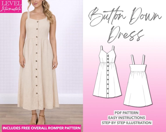 Button Down Dress Pattern Linen Dress Pattern Women Dress Pattern Long Dress Summer Dress PDF Dress Pattern Button Front Dress Everyday Chic