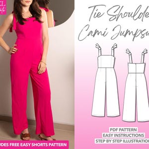 Jumpsuit Sewing Pattern Tie Shoulder Jumpsuit Pattern Cami Jumpsuit Pattern Women Jumpsuit Sewing Pattern Knit Jumpsuit PDF Pattern Cami Top