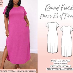 Plus Size Maxi Knit Dress Sewing Pattern: Round Neck (PDF Pattern)