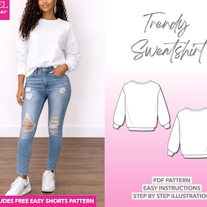 Sweatshirt Sewing Pattern: Women's Oversized Top (PDF Pattern XS-XXXL)