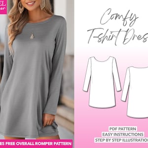 Dress Sewing Pattern Women PDF Pattern T-Shirt Dress Sewing Pattern Tee Dress PDF Pattern Knit Sewing Pattern PDF Mini Dress Sewing Pattern