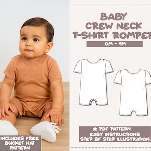 Padrão de costura para macacão de gola redonda para bebê (padrão em PDF)