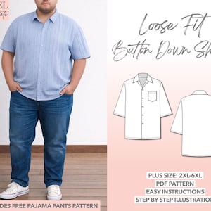 Plus Size Mens Drop Shoulder Shirt Sewing Pattern (PDF Pattern)
