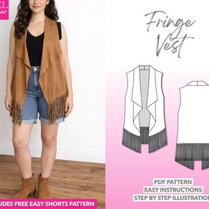Fringe Open Front Vest Sewing Pattern: Boho Style (PDF Pattern)