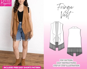 Fringe Open Front Vest Sewing Pattern: Boho Style (PDF Pattern)