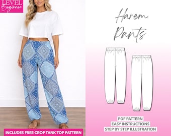Harem Pants Sewing Pattern: Women's Loungewear (PDF Pattern, XS-XXXL) Bonus Crop Top