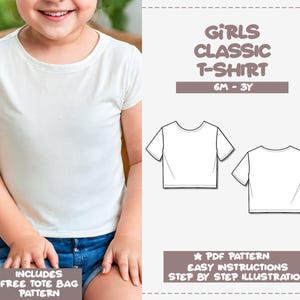 Girls T-Shirt Sewing Pattern Baby Tee PDF Pattern Kids Tee Shirt Sewing Pattern Knit Top Pattern Classic Tee Sewing Pattern T-Shirt Pattern