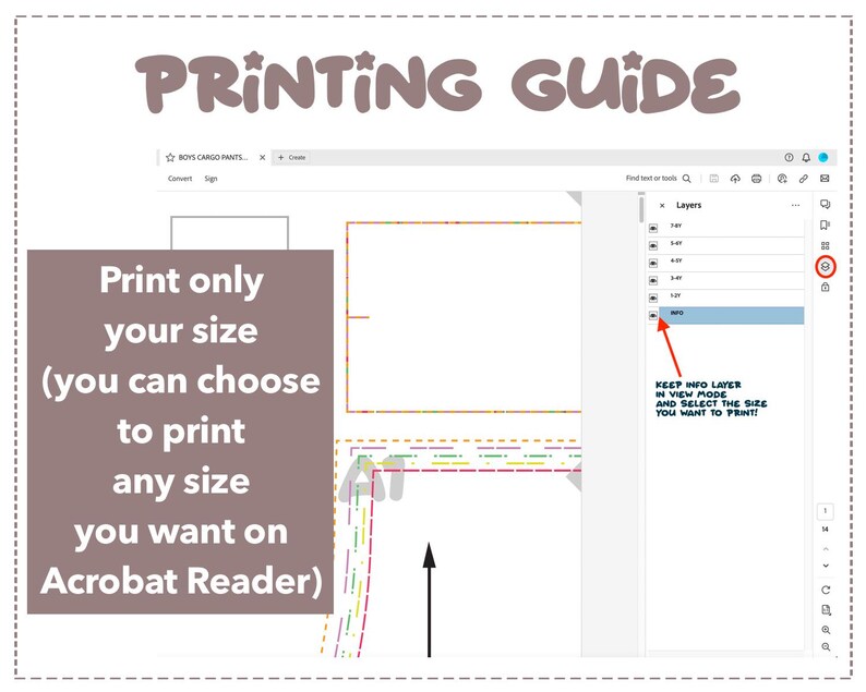 Boys Cargo Pants sewing pattern printing guide.