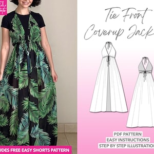 Tie Front Halter Coverup Jacket Sewing Pattern (PDF Download XS-XXXL)