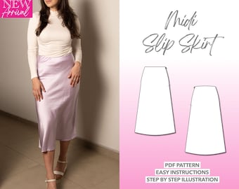 Skirt Sewing Pattern Midi Slip Skirt Pattern Women Sewing Pattern Satin Skirt PDF Pattern Midi Skirt Sewing Pattern