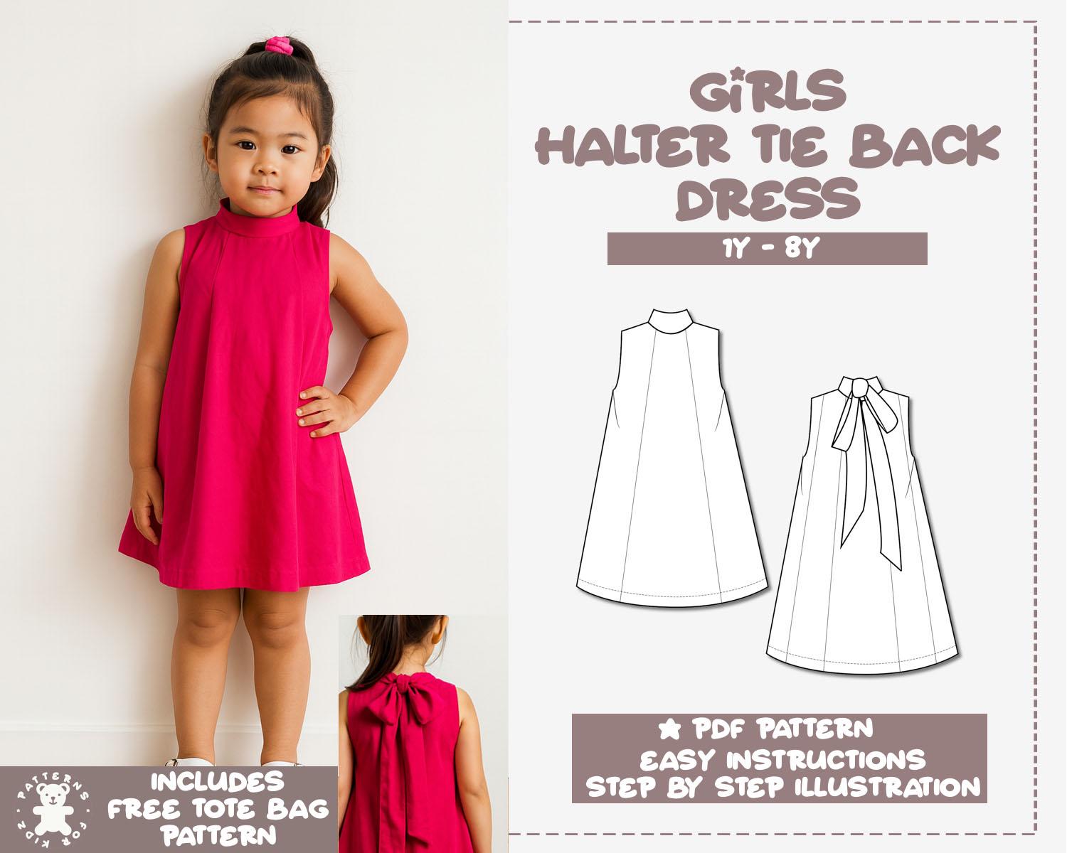 Girls Halter Tie Back Dress Sewing Pattern (1Y-8Y) (PDF Pattern) - Etsy, image size:1500x1200