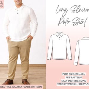 Plus Size Long Sleeve Polo Shirt Sewing Pattern 2XL-6XL (PDF Pattern)
