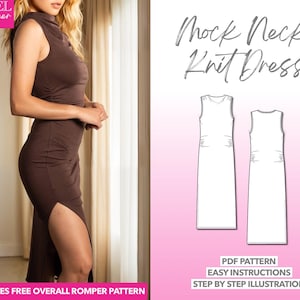 Dress Sewing Pattern Mock Neck Knit Dress Pattern Women Dress Sewing Pattern Midi Knit Dress Pattern Bodycon Dress Sewing Pattern Midi Dress