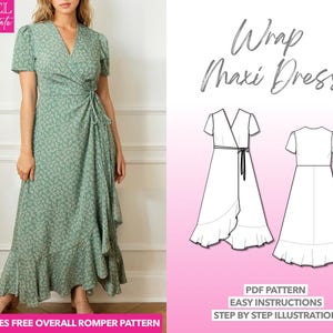 Dress Sewing Pattern Maxi Wrap Dress PDF Pattern Women Sewing Pattern Long Dress Sewing Pattern Wrap Dress Pattern Maxi Dress Sewing Pattern