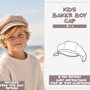 Kids Cap Sewing Pattern PDF Baker Boy Cap Easy Children Newsboy Hat Pattern Vintage Hat Beginner Friendly DIY Hat Pattern Child Hat Sewing