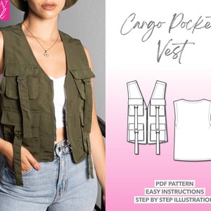 Cargo Pocket Vest pdf sewing pattern with easy instructions and step by step illustrations.