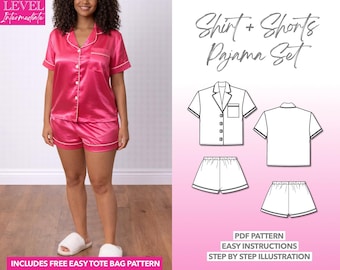 Pajama Set Sewing Pattern: Collar Shirt & Shorts (PDF Pattern, XS-XXXL)