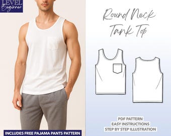 Mens Tank Top Sewing Pattern: Round Neck Pocket Design (PDF Pattern S-XXL)